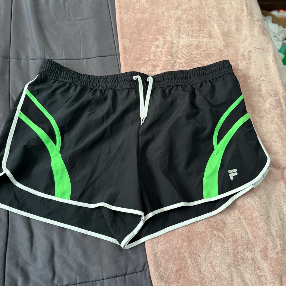Fila Black Athletic Shorts with Green Accents